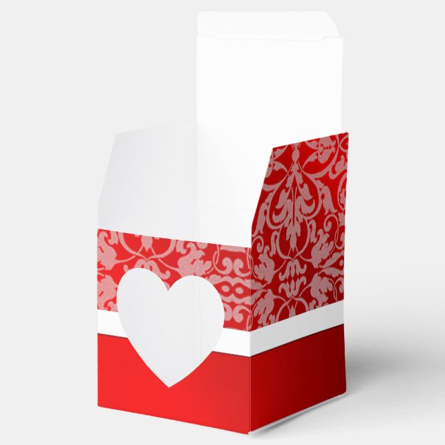 Personalised Red and White Damask Heart Favour Box (Opened)