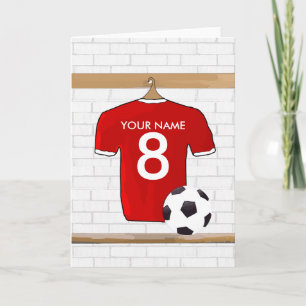 Personalised Red and White Football Soccer Jersey Card