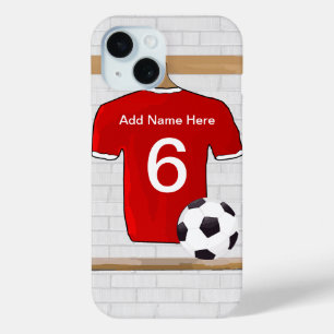 Personalised Red and White Football Soccer Jersey iPhone 15 Case