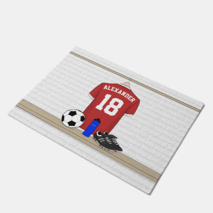 Personalised Red and White Football Soccer Jersey Doormat