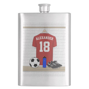 Personalised Red and White Football Soccer Jersey Hip Flask