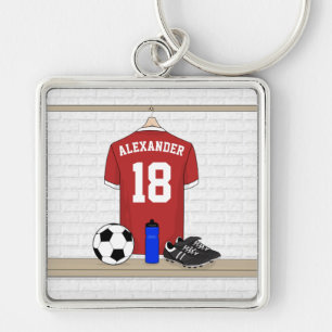 Personalised Red and White Football Soccer Jersey Key Ring
