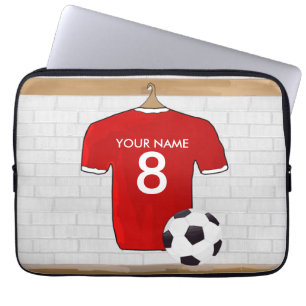 Personalised Red and White Football Soccer Jersey Laptop Sleeve