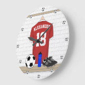 Personalised Red and White Football Soccer Jersey Large Clock (Angle)