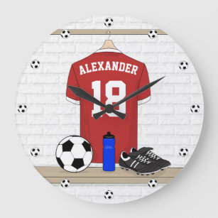 Personalised Red and White Football Soccer Jersey Large Clock
