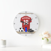 Personalised Red and White Football Soccer Jersey Large Clock (Home)