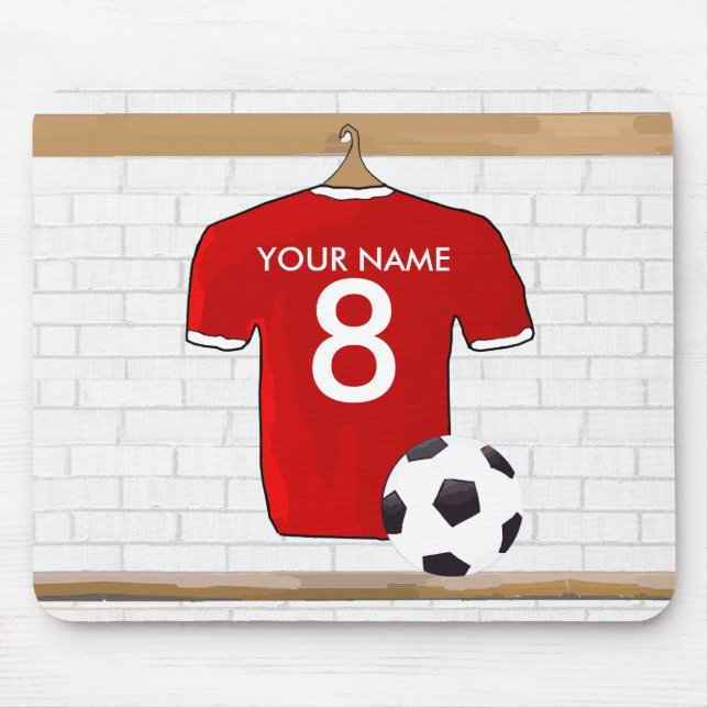 Personalised Red and White Football Soccer Jersey Mouse Pad (Front)