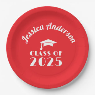 Personalised Red and White Graduation  Paper Plate