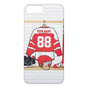 Personalised Red and White Ice Hockey Jersey Case-Mate iPhone Case