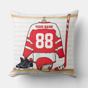 Personalised Red and White Ice Hockey Jersey Cushion