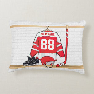 Personalised Red and White Ice Hockey Jersey Decorative Cushion