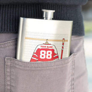 Personalised Red and White Ice Hockey Jersey Hip Flask