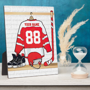 Personalised Red and White Ice Hockey Jersey Plaque