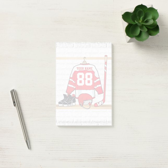 Personalised Red and White Ice Hockey Jersey Post-it Notes (Office)