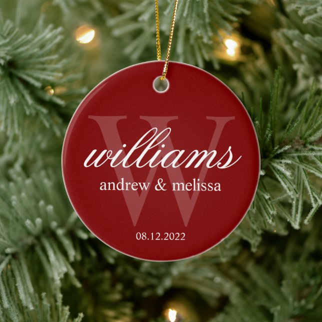 Personalised Red and White Monogram Ceramic Tree Decoration (Tree)