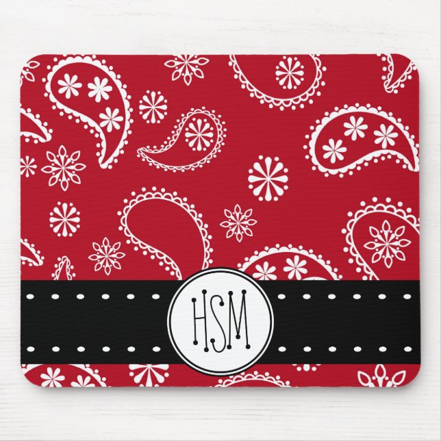 Personalised Red and White Paisley Pattern Country Mouse Pad (Front)