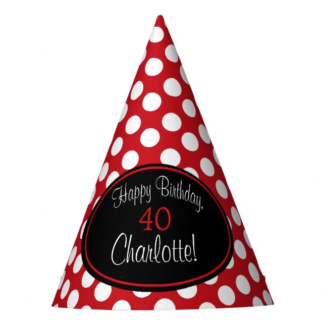 Personalised Red and White Polka Dot Party Hat (Front)