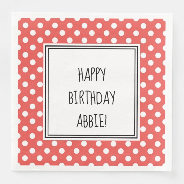 Personalised Red and White Polka Dot Party Napkins (Front)