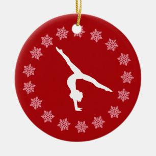 Personalised Red and White Snowflake Gymnastics Ceramic Tree Decoration