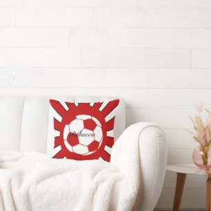 Personalised red and white soccer design cushion