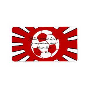 Personalised red and white soccer design label