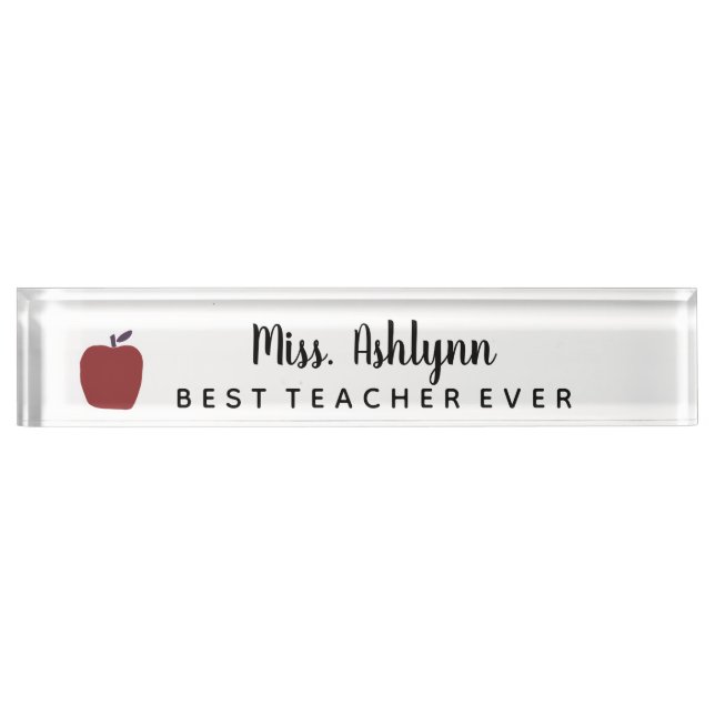 Personalised Red Apple Best Teacher Ever Nameplate (Front)