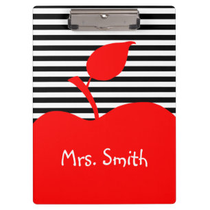 Personalised Red Apple Black and White Stripes Clipboard