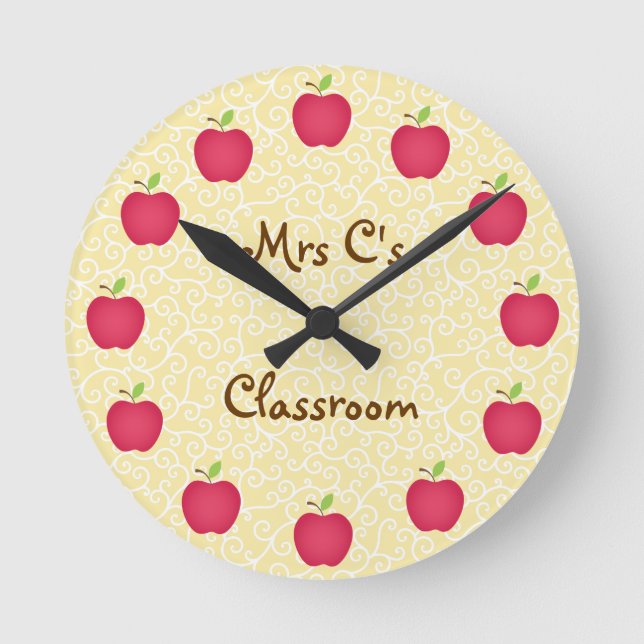 Personalised Red Apple Classroom Round Clock (Front)