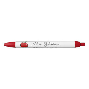 Personalised red apple kindergarten school teacher blue ink pen