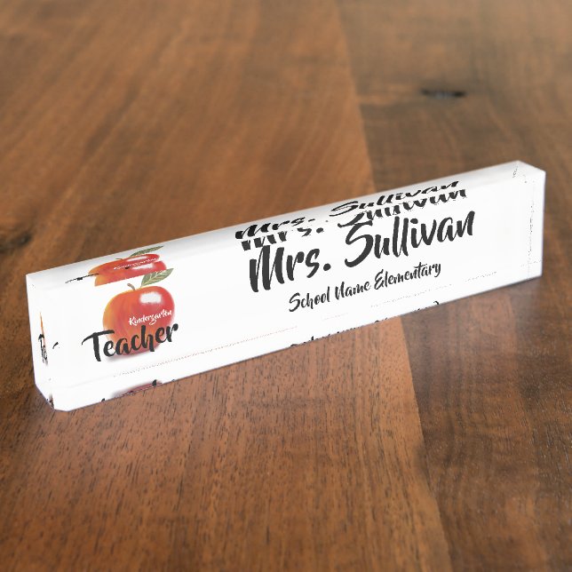 Personalised Red Apple Kindergarten Teacher School Nameplate (Side)