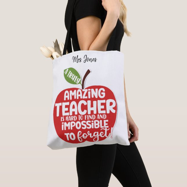 Personalised Red Apple Teacher appreciation  Tote Bag (Close Up)