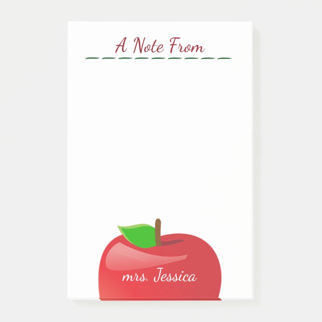 Personalised Red Apple Teacher Post-it Notes (Front)