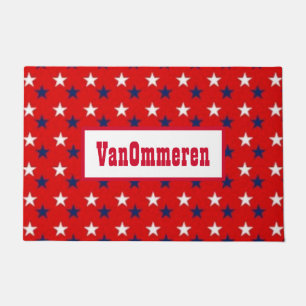 Personalised RED, Background, WHITE & BLUE Stars Doormat