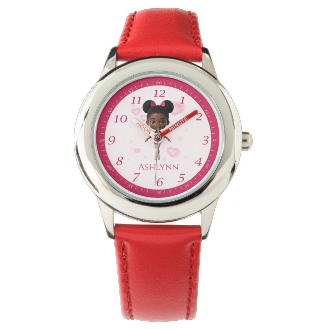 Personalised Red Ballerina Learn to Tell Time Watch (Front)