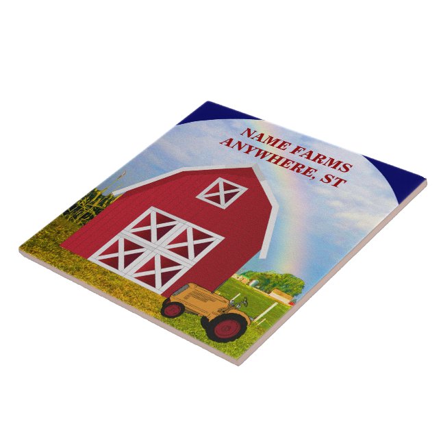 Personalised Red Barn Farm Country Decor Tile (Side)