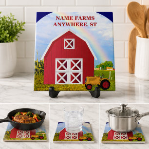 Personalised Red Barn Farm Country Decor Tile