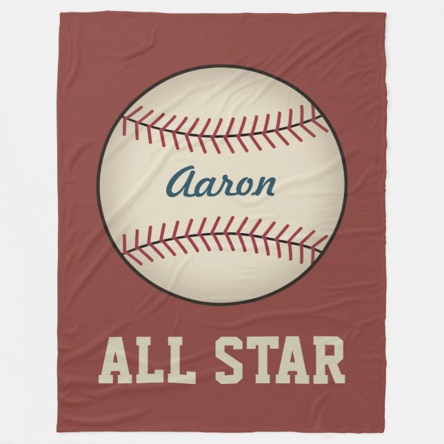 Personalised Red Baseball Fleece Blanket (Front)