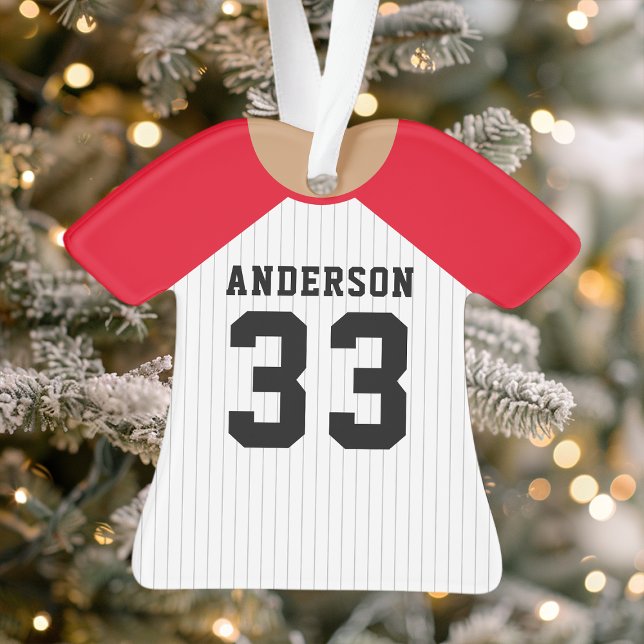 Personalised Red Baseball Jersey Ornament (Creator Uploaded)