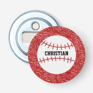 Personalised Red Baseball Pattern with Baseball Bottle Opener
