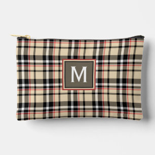 Personalised Red Beige Tan Black Scots Clan Plaid Accessory Pouch