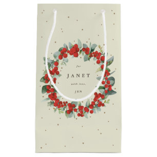 Personalised Red Berry+Eucalyptus Christmas Small Gift Bag