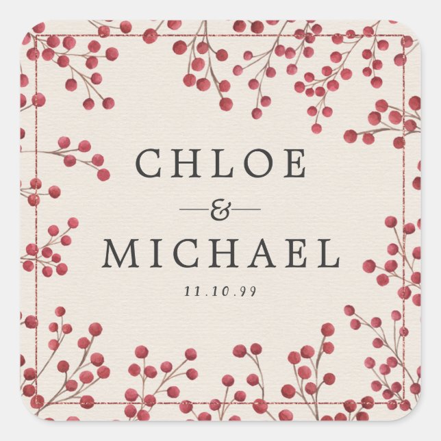 Personalised Red Berry Wedding Sticker (Front)