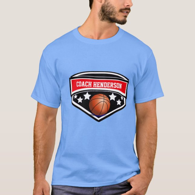 Personalised Red, black and white Basketball coach T-Shirt (Front)