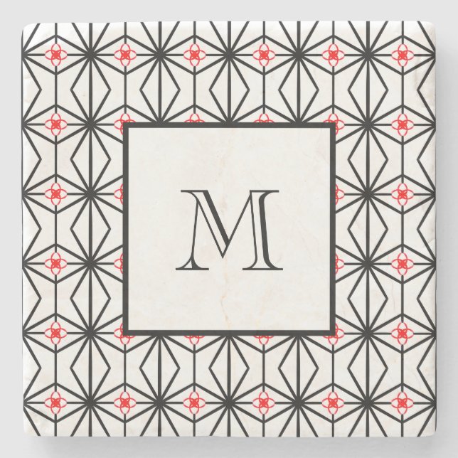 Personalised Red, Black, and White Stone Coaster (Front)