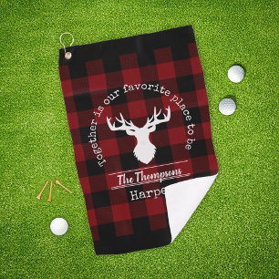 Personalised Red & Black Buffalo Plaid Lumberjack Golf Towel