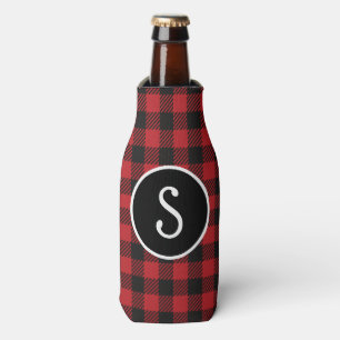 Personalised Red & Black Buffalo Plaid Monogram  Bottle Cooler