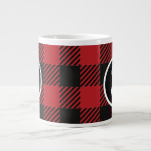 Personalised Red & Black Buffalo Plaid Monogram Large Coffee Mug