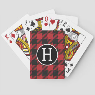 Personalised Red & Black Buffalo Plaid Monogram Playing Cards