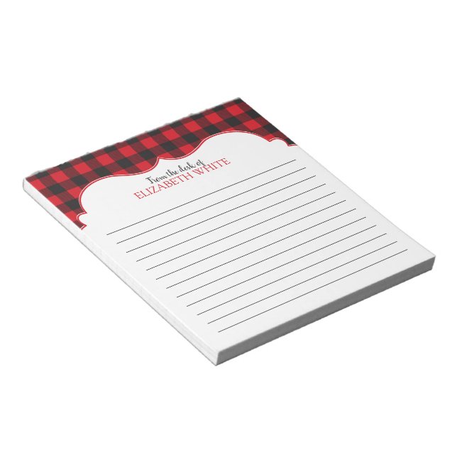 Personalised Red Black Buffalo Plaid Pattern Notepad (Angled)