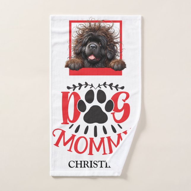 Personalised Red & Black DOG MOMMY Hand Towel (Hand Towel)